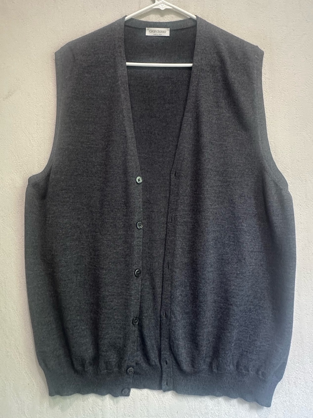 Gran Sasso Italy Gray Charcoal 100% Virgin Wool Button Vest Sz L Button Up